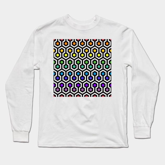 Geometric Pattern: Looped Hexagons: Rainbow Long Sleeve T-Shirt by Red Wolf